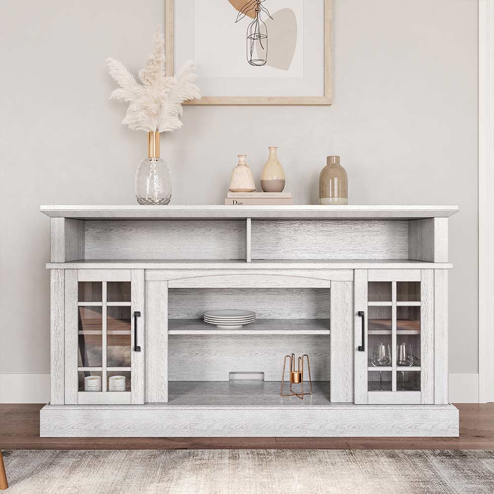 Astorga 58" Modern Farmhouse Fireplace TV Stand with Glass Doors
