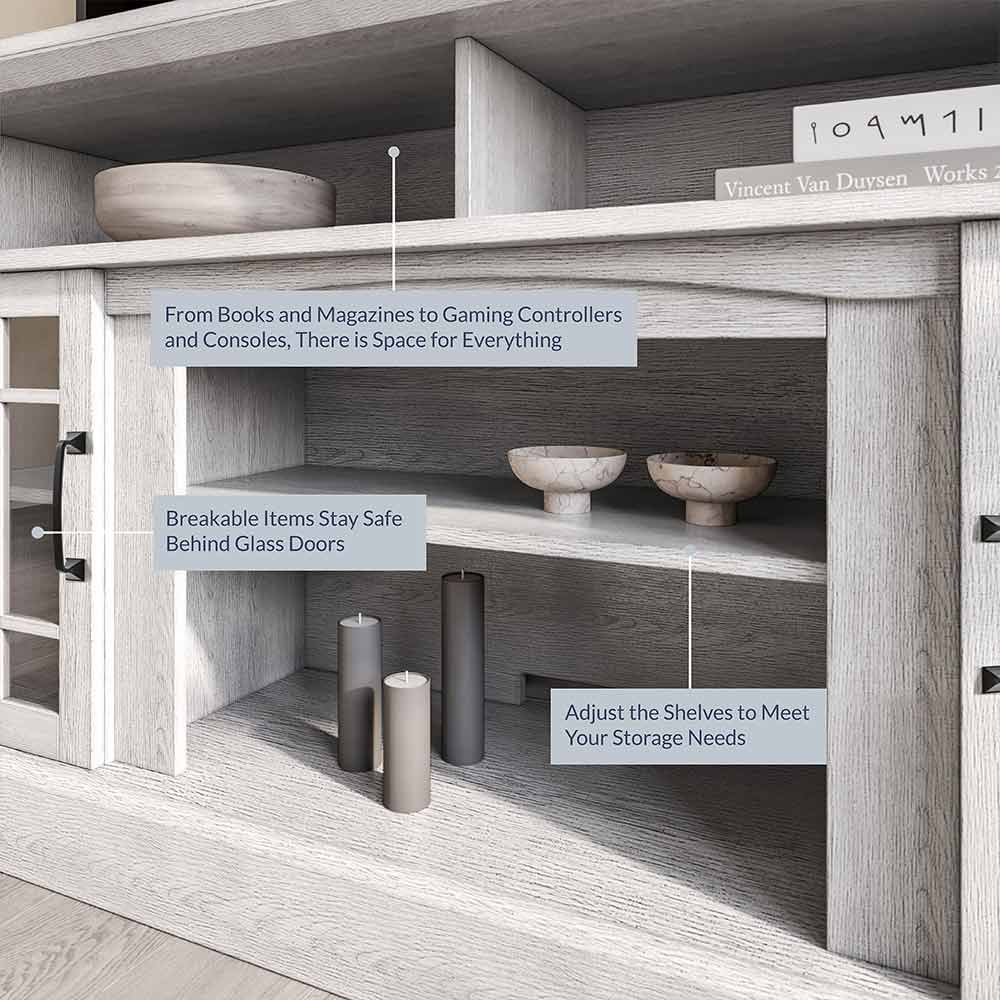 Astorga 58" Modern Farmhouse Fireplace TV Stand with Glass Doors