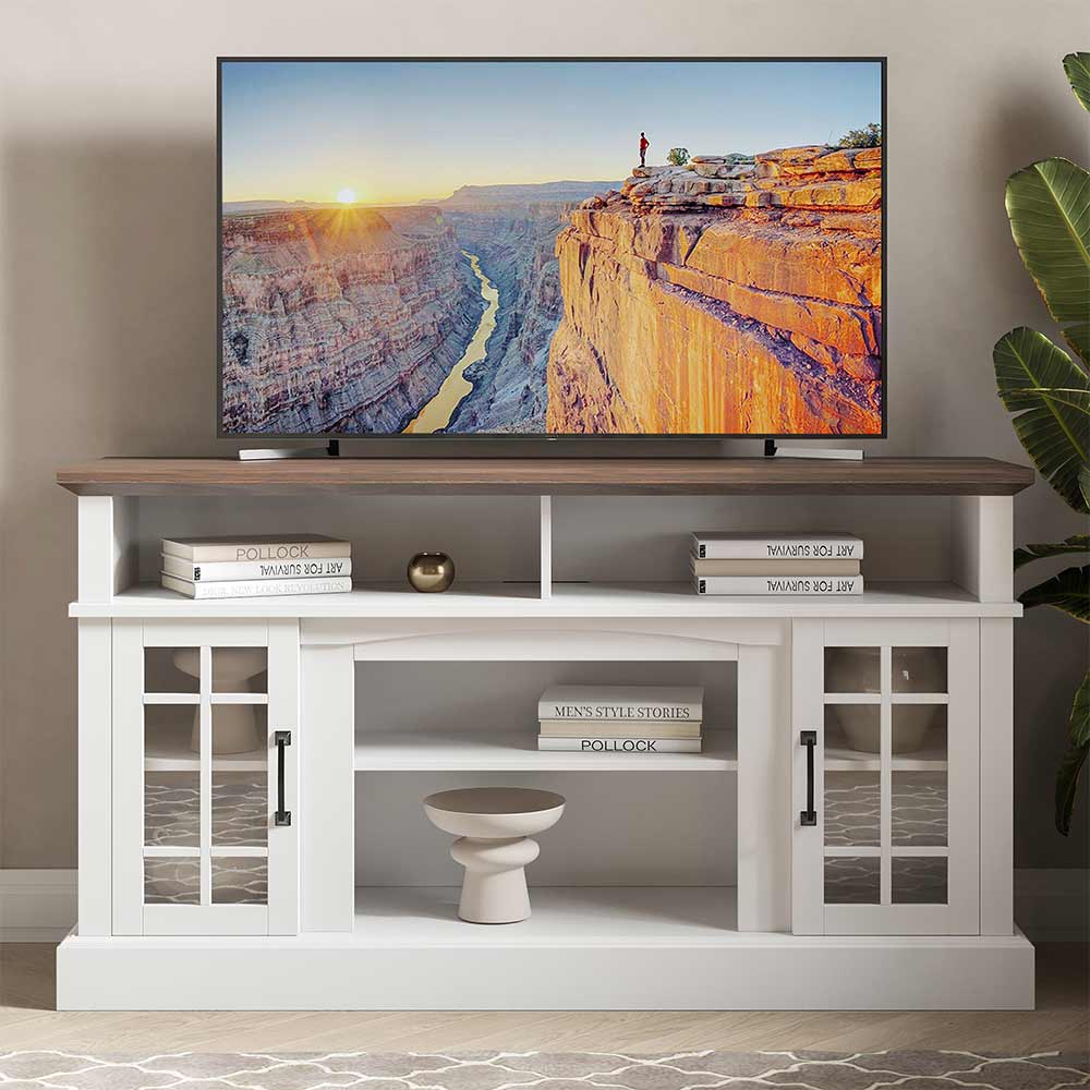 Astorga 58" Glass Door Modern Farmhouse Fireplace TV Stand