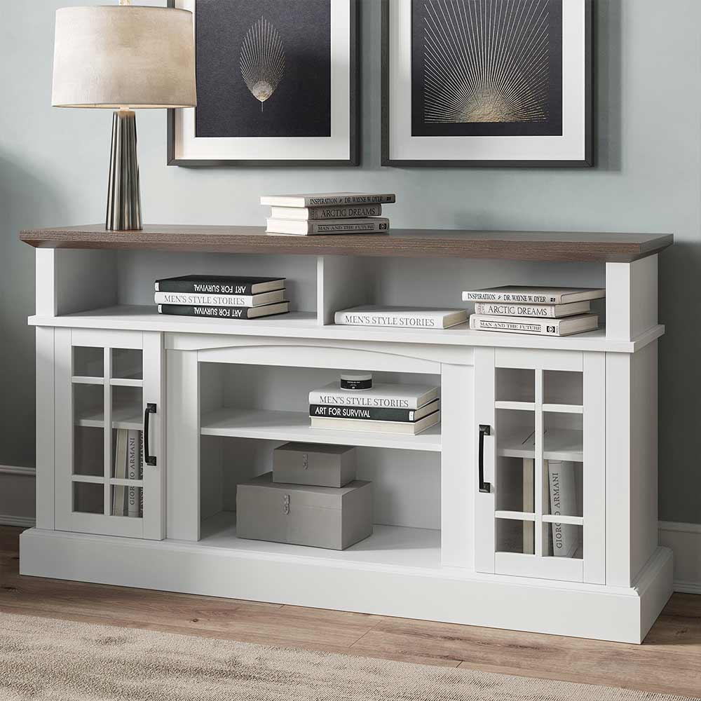 Astorga 58" Modern Farmhouse Fireplace TV Stand with Glass Doors