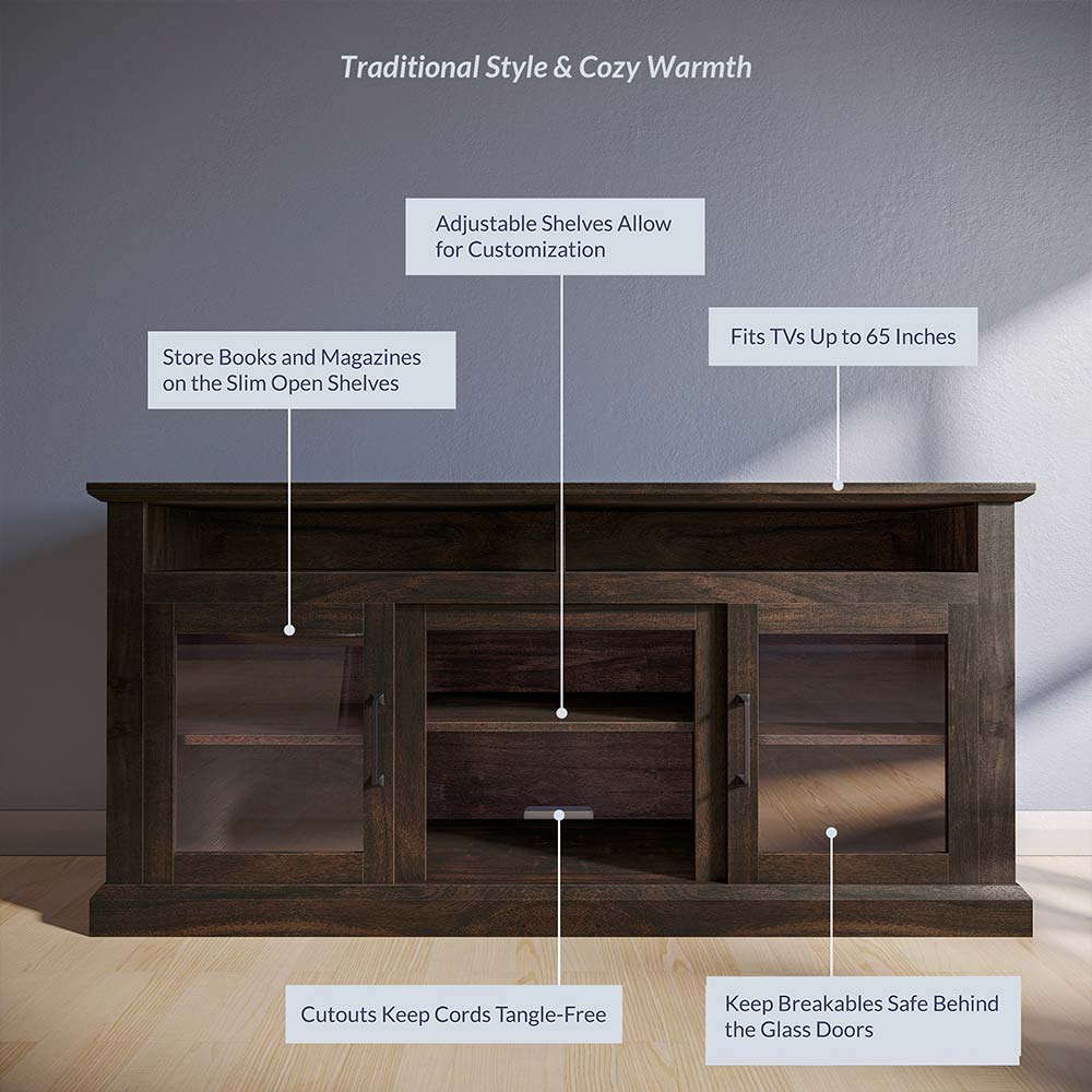 Cayman Farmhouse Fireplace TV Stand for TVs up to 65″