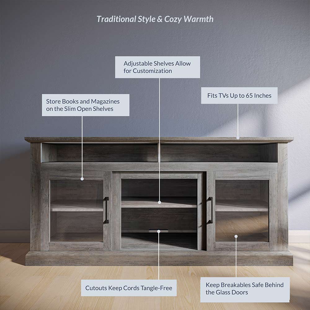 Cayman Farmhouse Fireplace TV Stand for TVs up to 65″