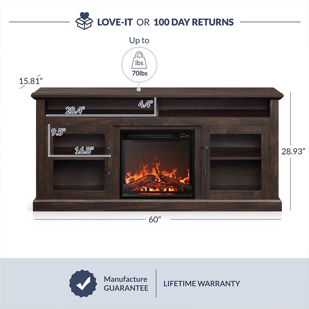 Cayman Farmhouse Fireplace TV Stand for TVs up to 65″
