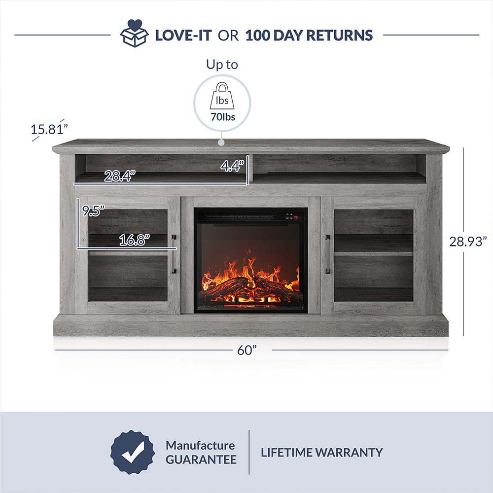 Cayman Farmhouse Fireplace TV Stand for TVs up to 65″