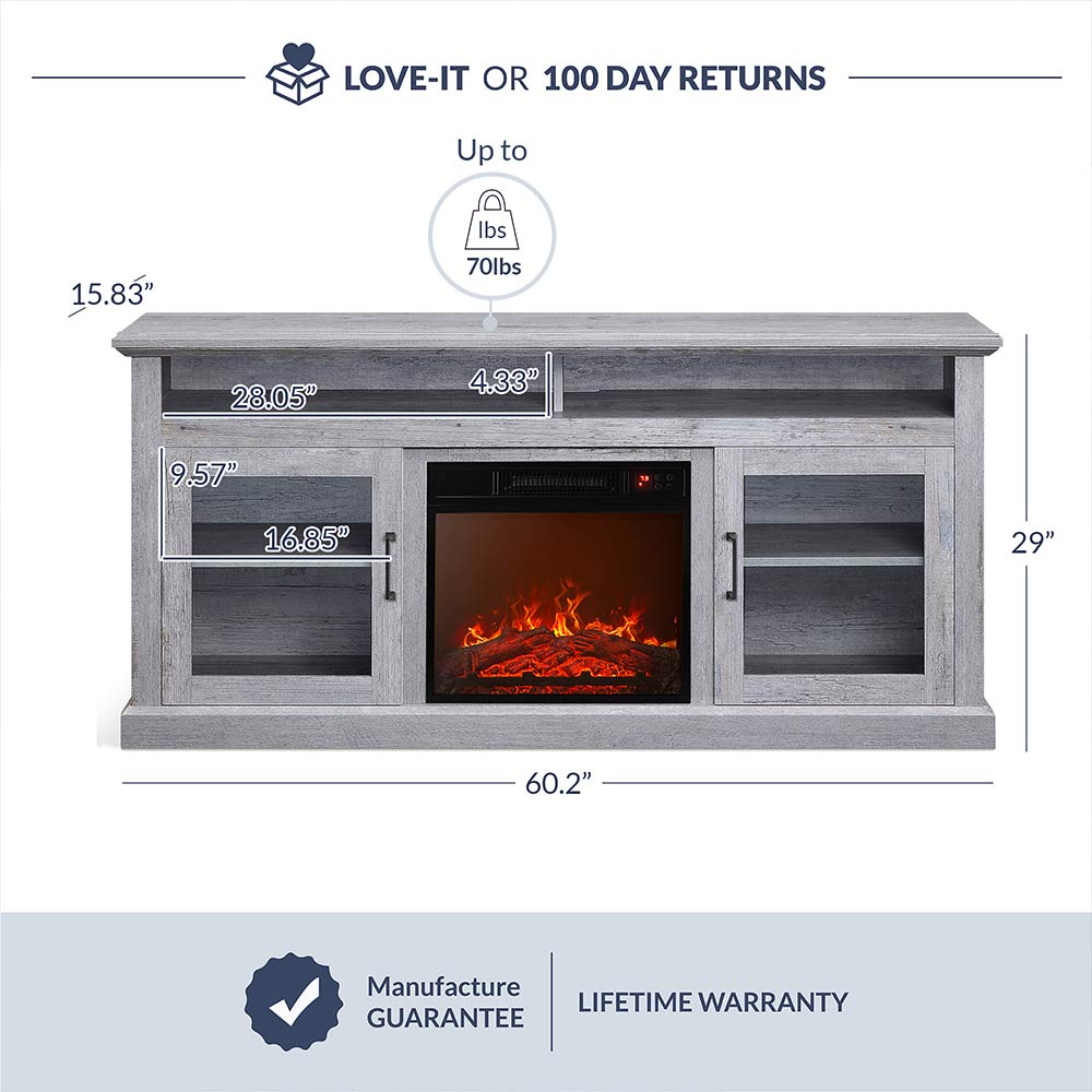 Cayman Farmhouse Fireplace TV Stand for TVs up to 65″