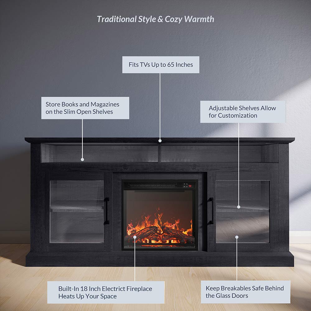 Cayman Farmhouse Fireplace TV Stand for TVs up to 65″