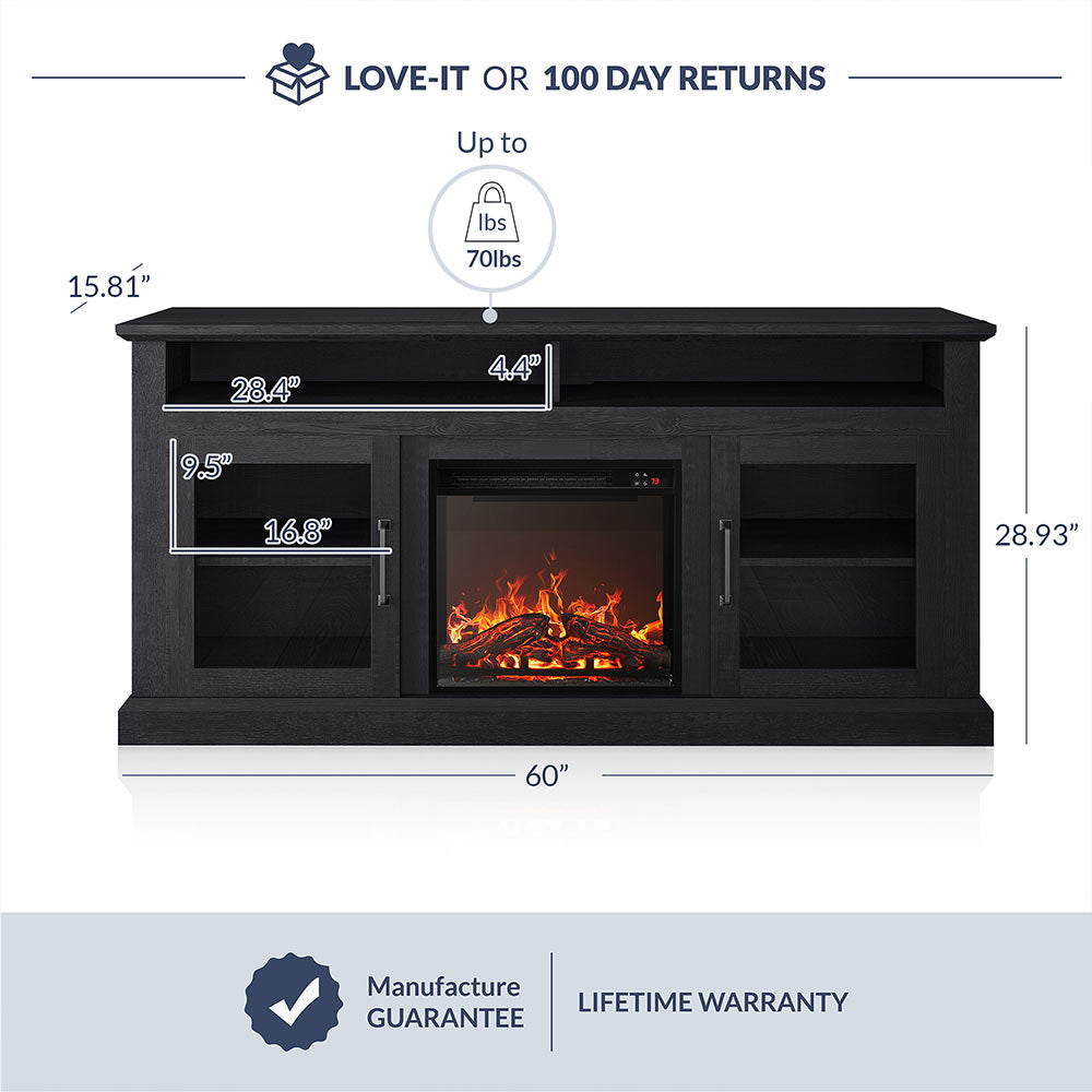Cayman Farmhouse Fireplace TV Stand for TVs up to 65″
