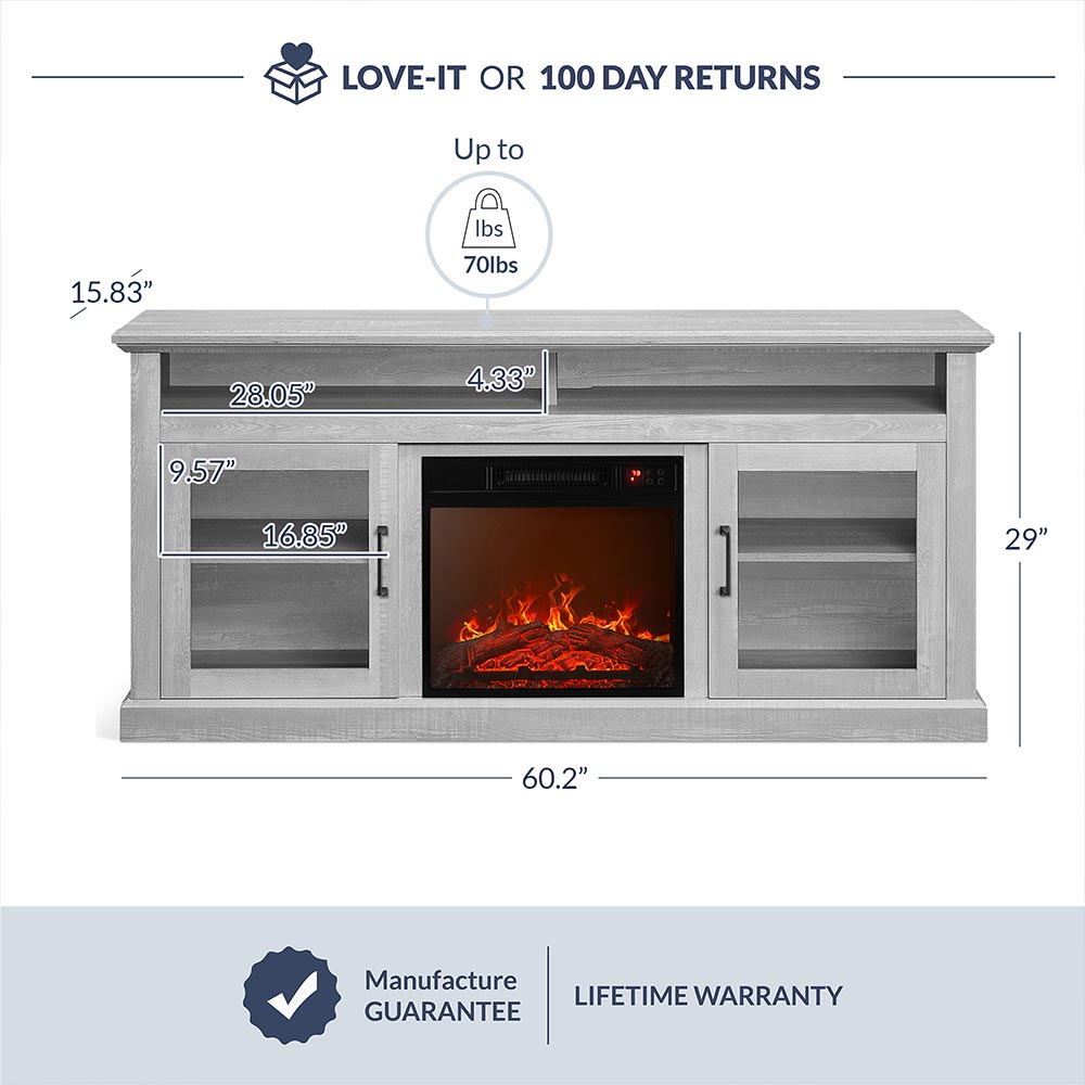 Cayman Farmhouse Fireplace TV Stand for TVs up to 65″