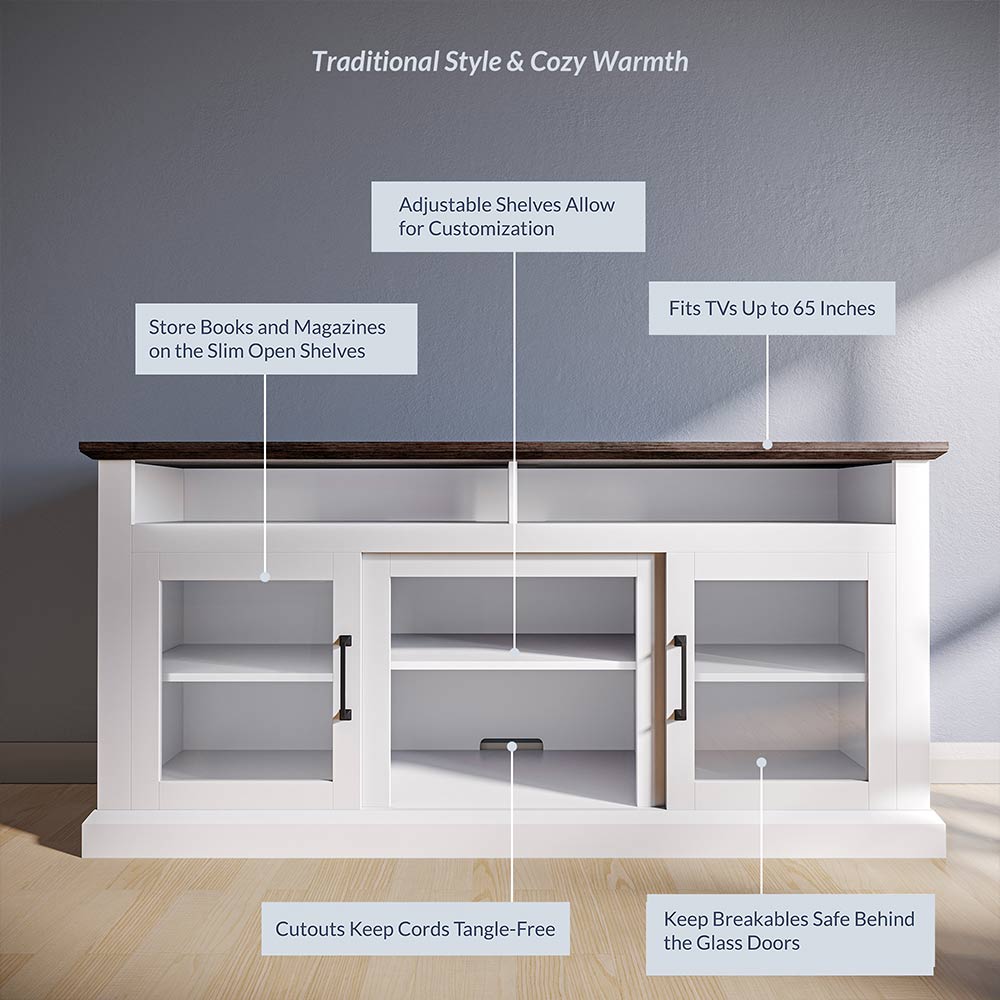 Cayman Farmhouse Fireplace TV Stand for TVs up to 65″