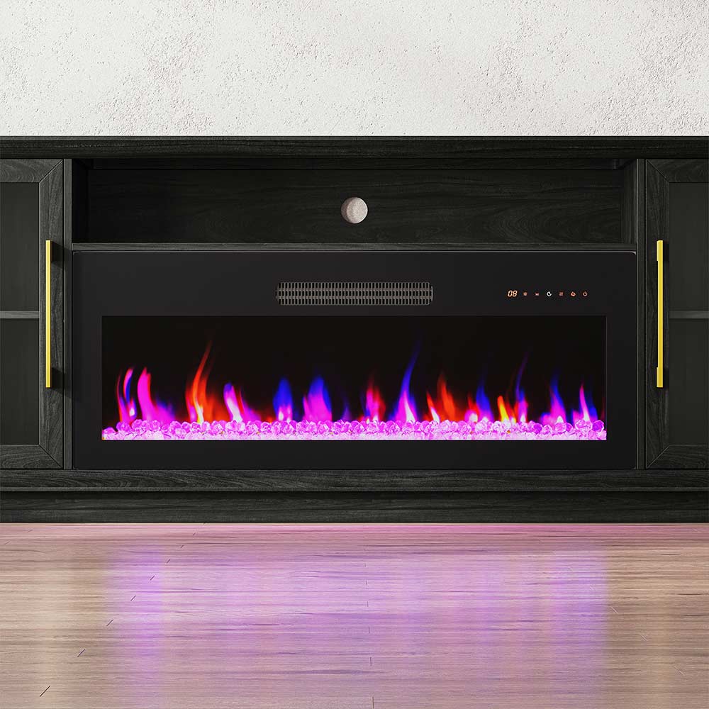 Sienna 74" Black Electric Fireplace TV Stand with Glass Doors
