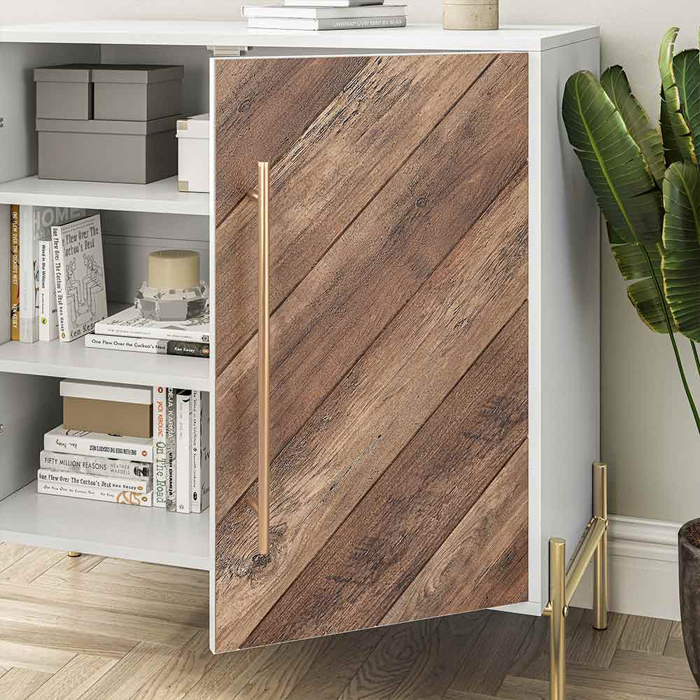 Harper 32" Accent Cabinet with Chevron Wood Doors & Gold Legs
