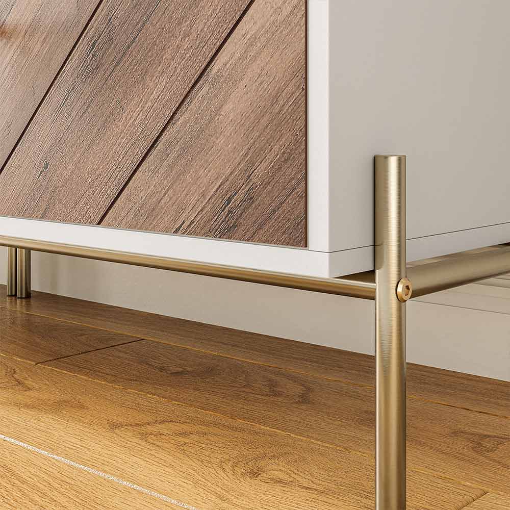 Harper 32" Accent Cabinet with Chevron Wood Doors & Gold Legs