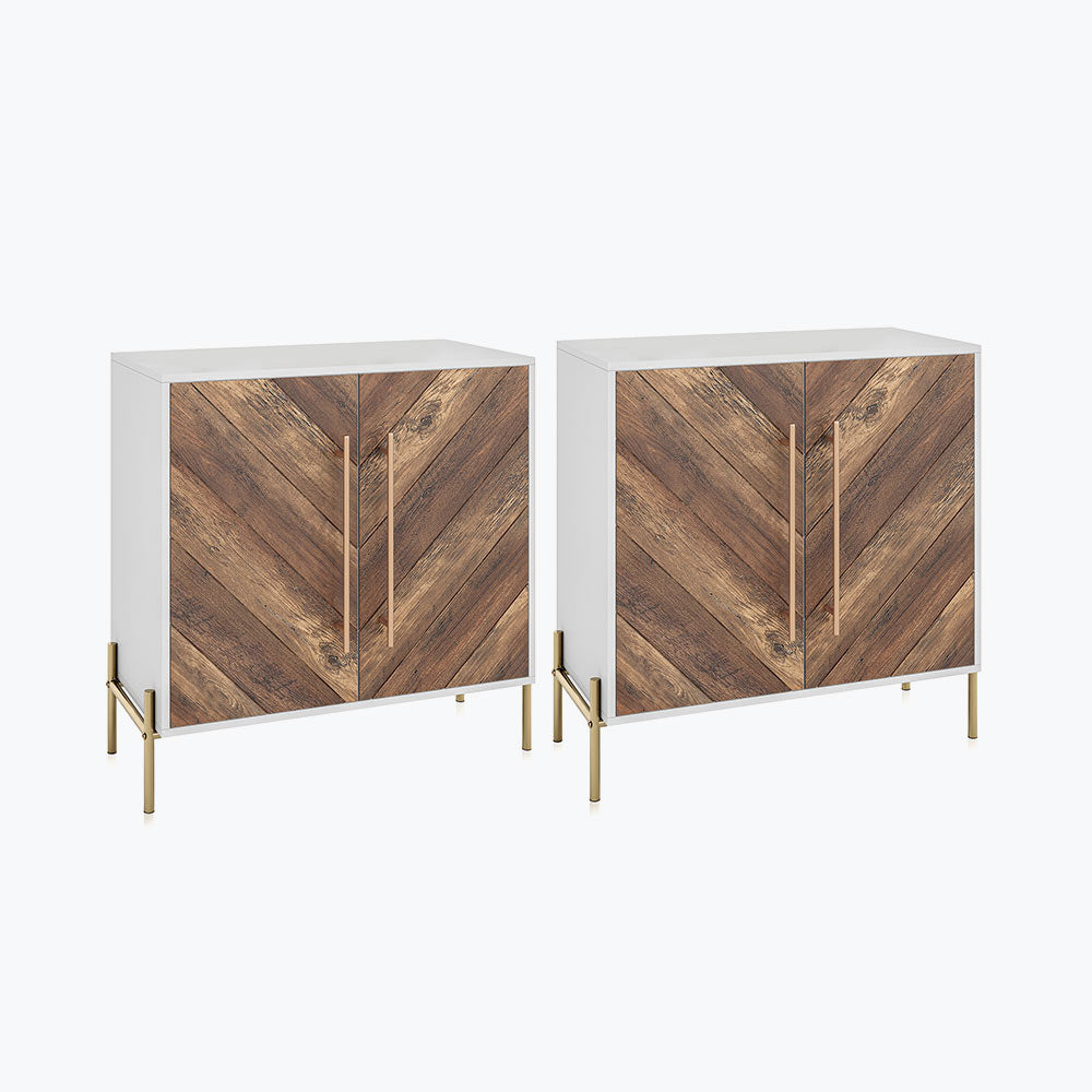 Harper 32" Accent Cabinet with Chevron Wood Doors & Gold Legs