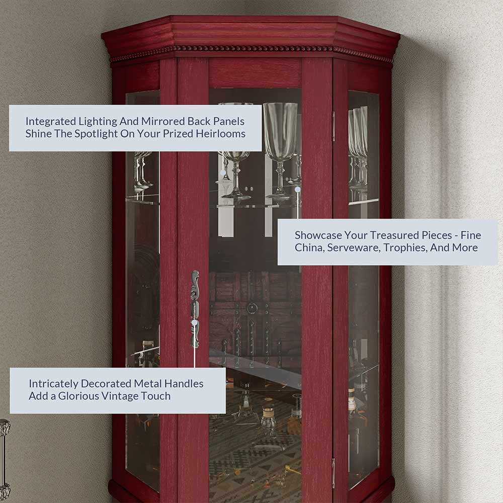 Lorona 70" Tall Glass Door Corner Curio Cabinet