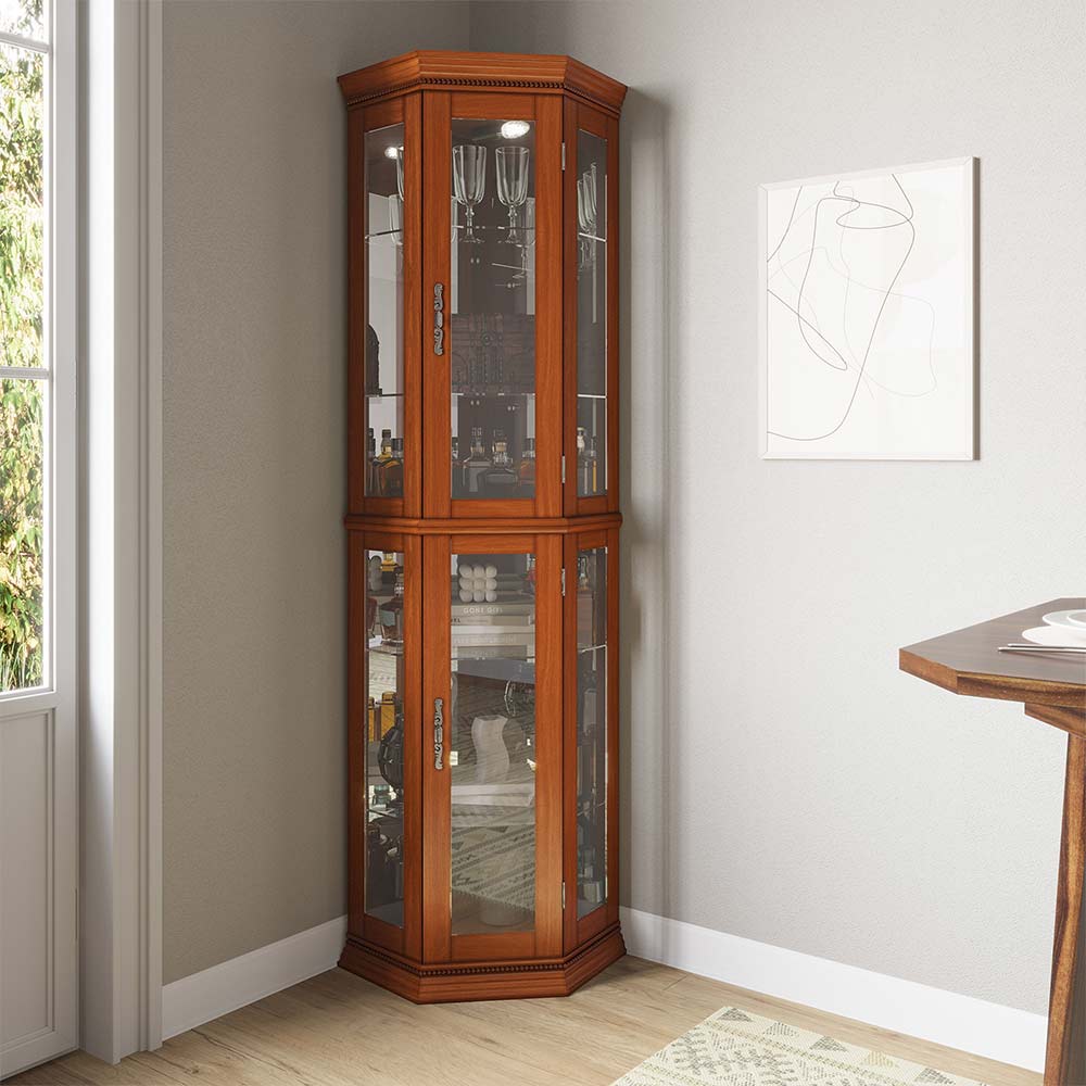 Lorona 70" Tall Glass Door Corner Curio Cabinet