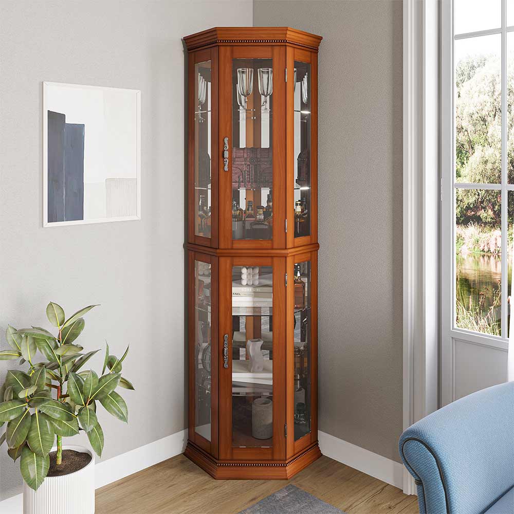 Lorona 70" Tall Glass Door Corner Curio Cabinet