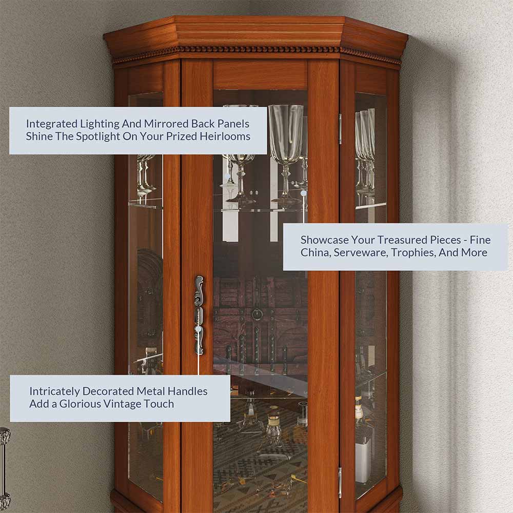 Lorona 70" Tall Glass Door Corner Curio Cabinet