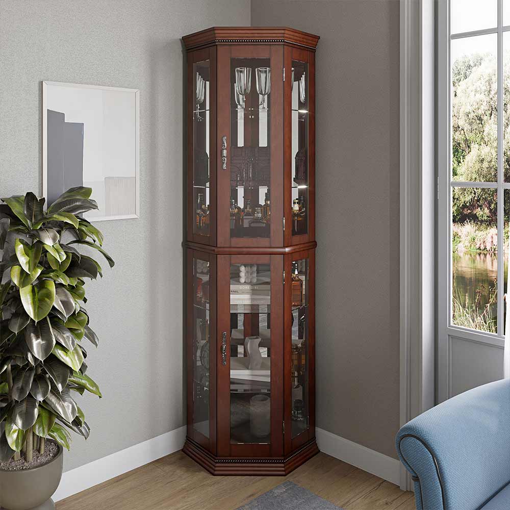 Lorona 70" Tall Glass Door Corner Curio Cabinet