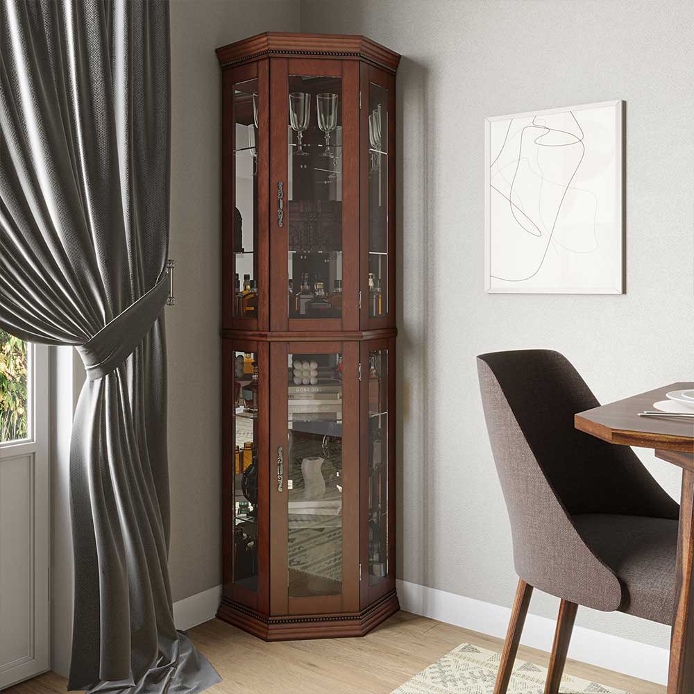 Lorona 70" Tall Glass Door Corner Curio Cabinet