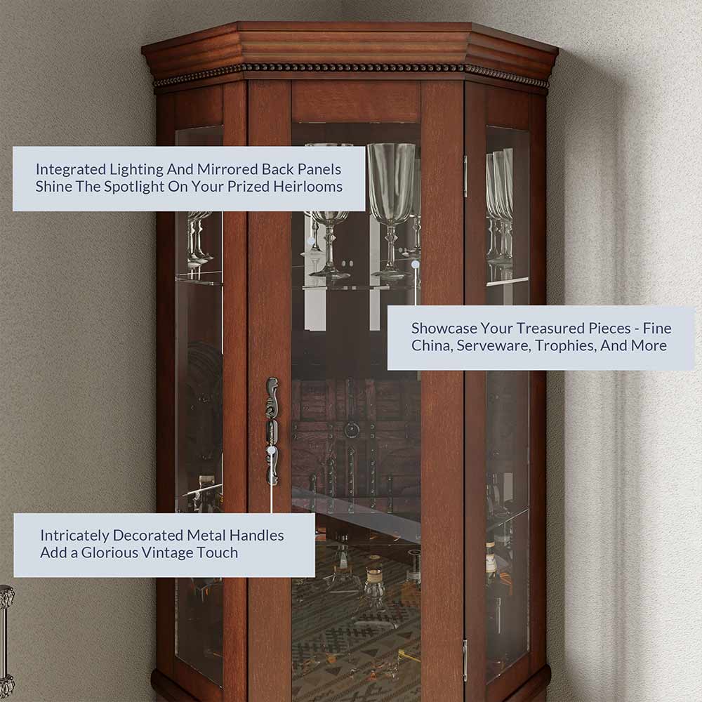 Lorona 70" Tall Glass Door Corner Curio Cabinet
