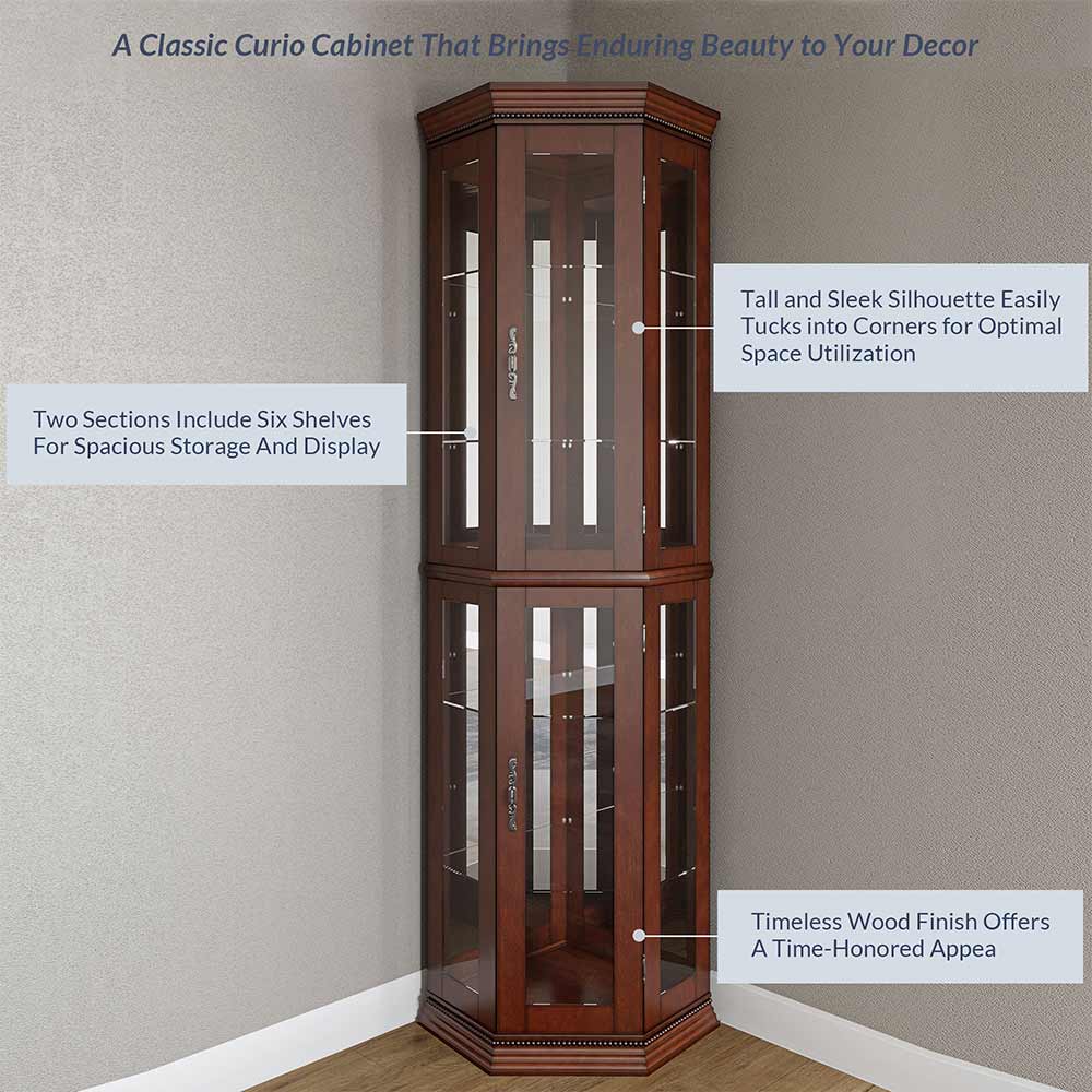 Lorona 70" Tall Glass Door Corner Curio Cabinet