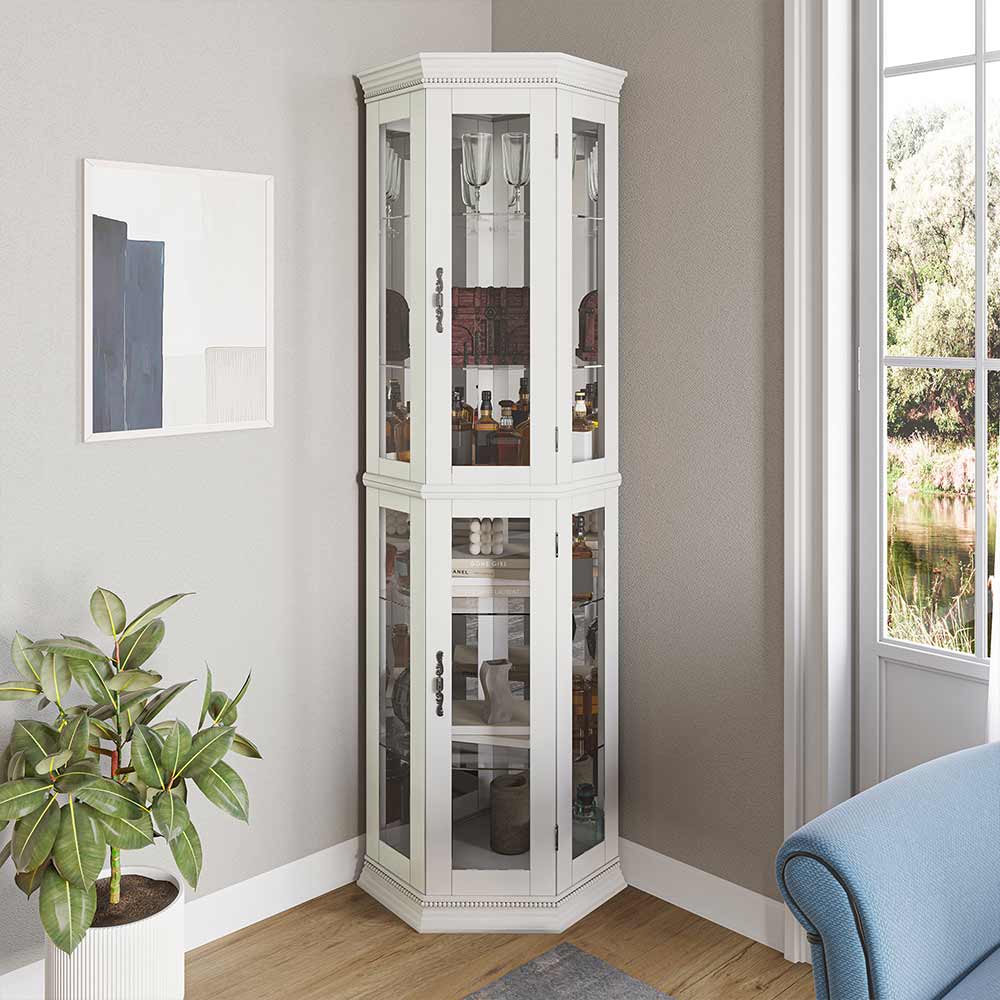 Lorona 70" Tall Glass Door Corner Curio Cabinet