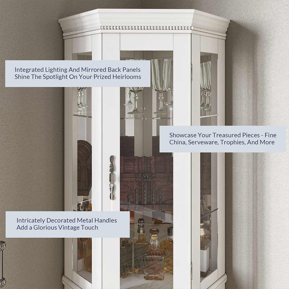 Lorona 70" Tall Glass Door Corner Curio Cabinet