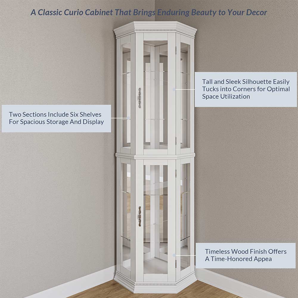Lorona 70" Tall Glass Door Corner Curio Cabinet