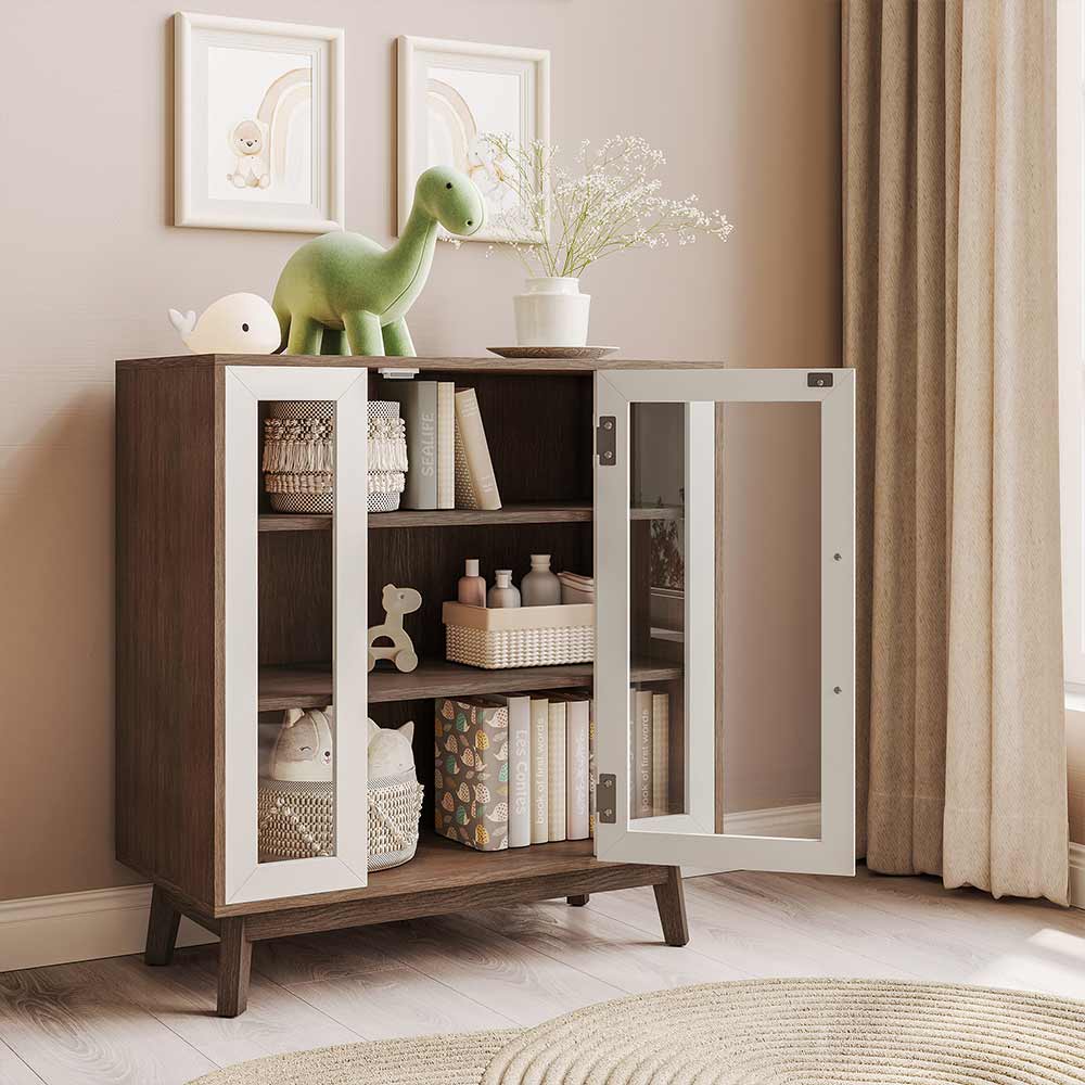 Troy 32" Modern Curio Buffet Cabinet with Glass Doors
