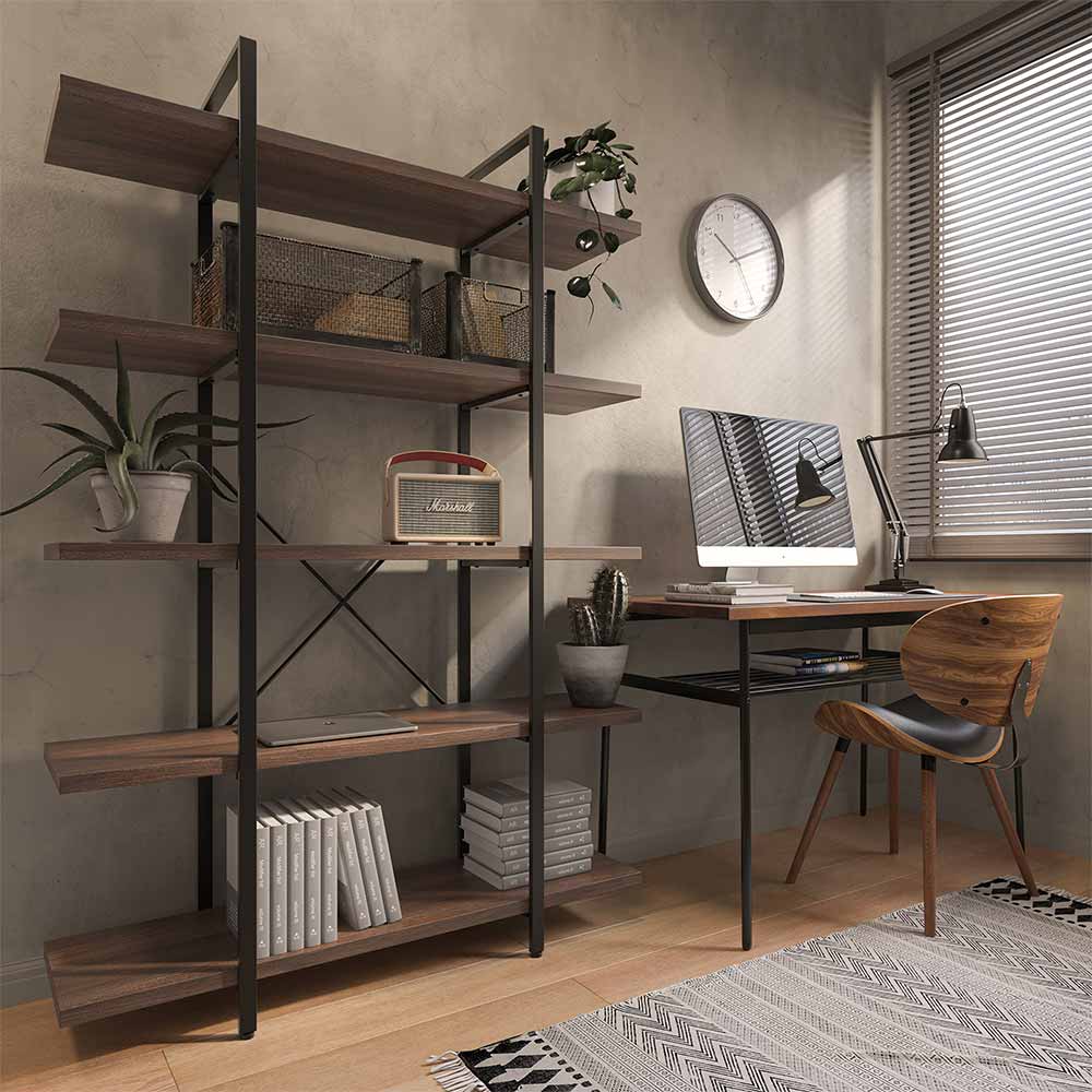 70" Tall 5-Tier Industrial Bookshelf