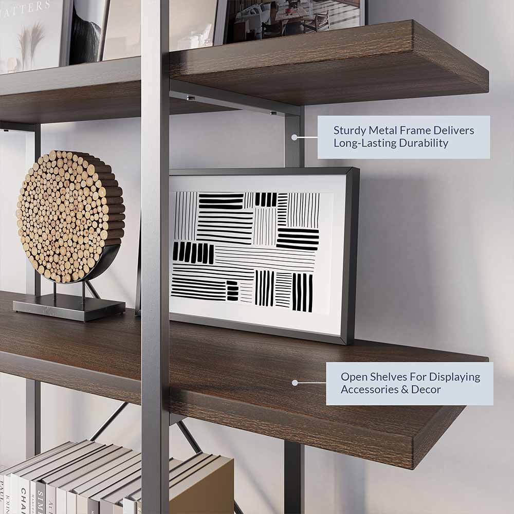 70" Tall 5-Tier Industrial Bookshelf