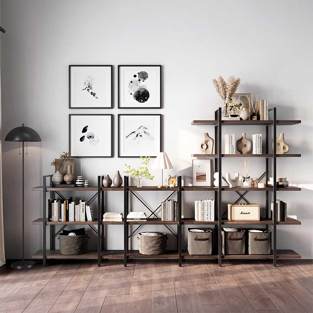 70" Tall 5-Tier Industrial Bookshelf