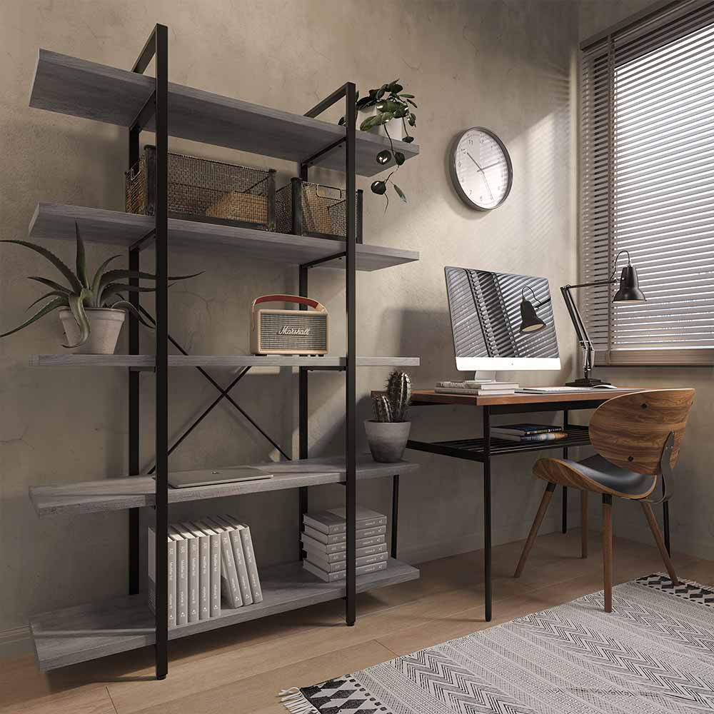 70" Tall 5-Tier Industrial Bookshelf