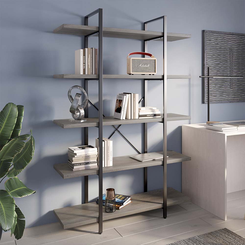 70" Tall 5-Tier Industrial Bookshelf