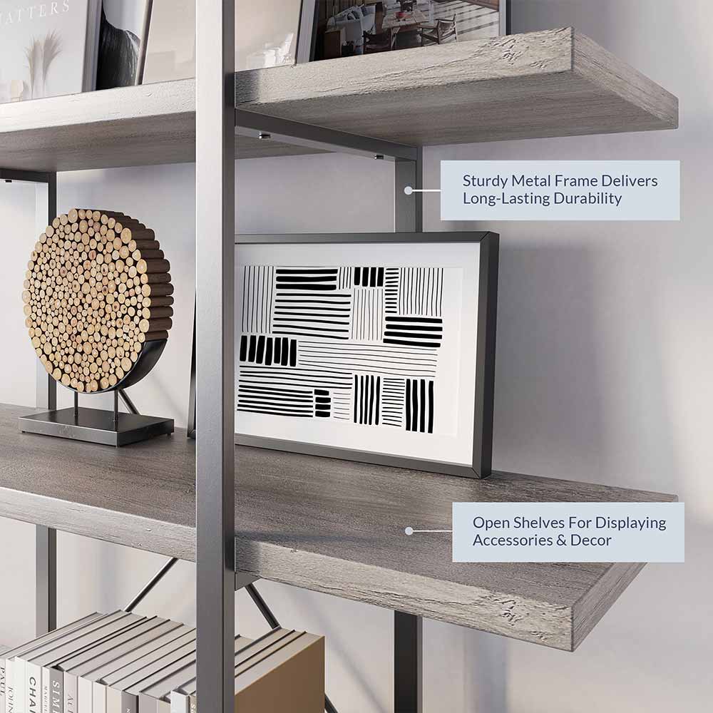 70" Tall 5-Tier Industrial Bookshelf