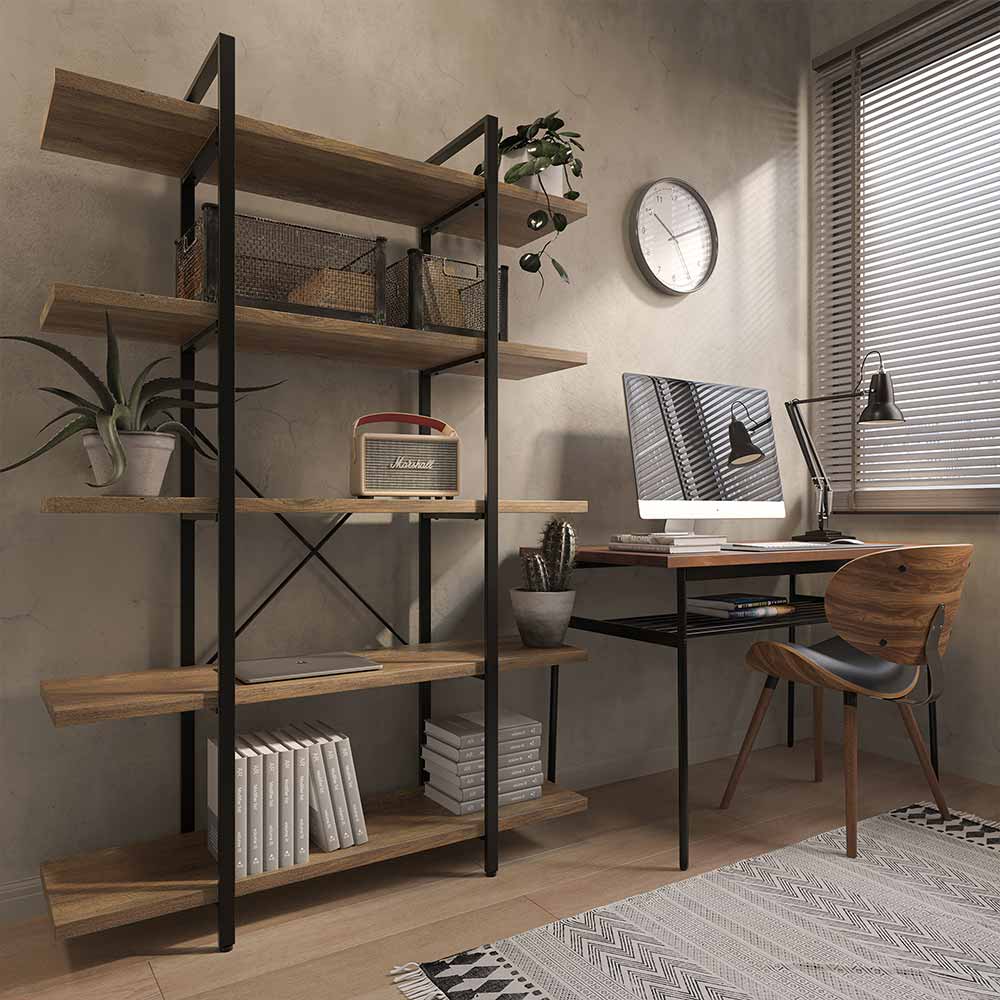 70" Tall 5-Tier Industrial Bookshelf