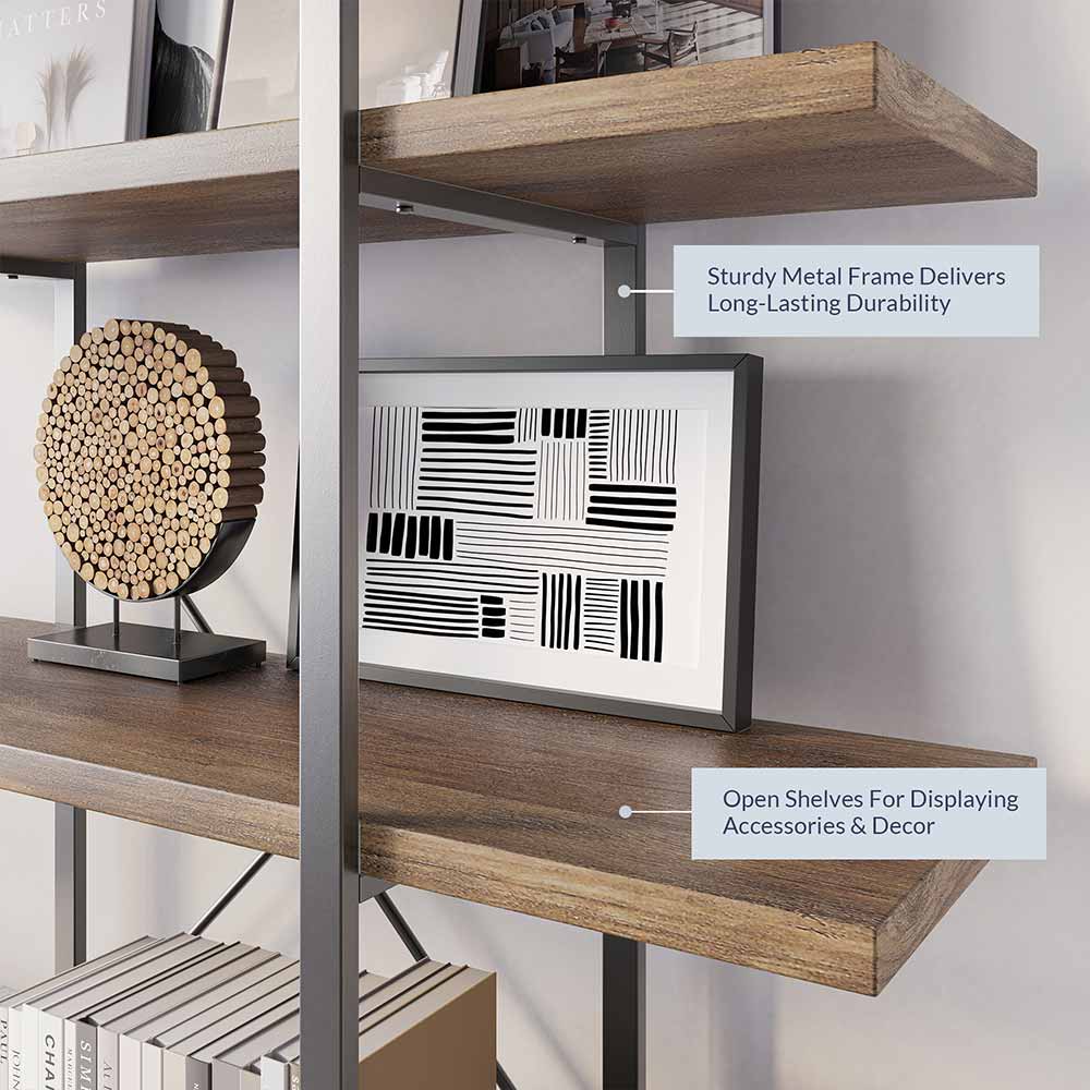 70" Tall 5-Tier Industrial Bookshelf