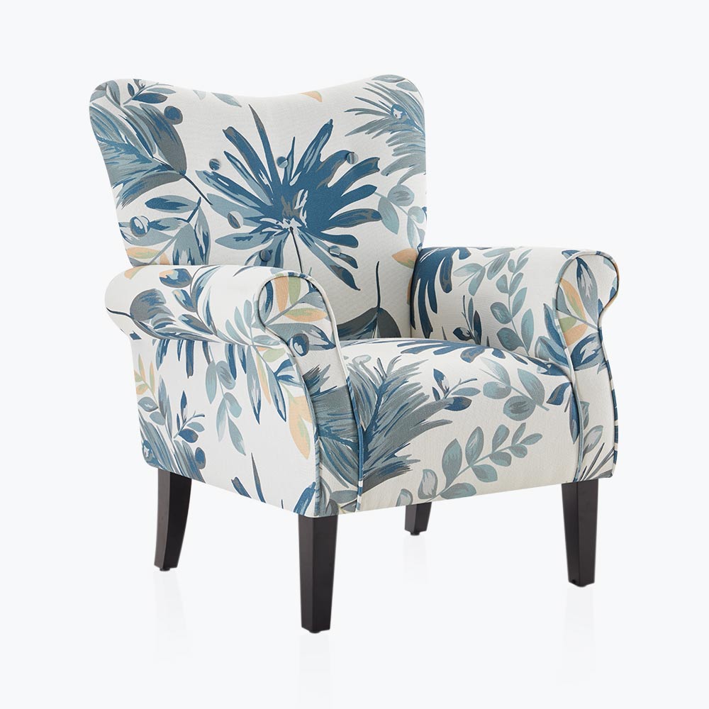 Allston Armchair Floral Design Padded Armrests Dark Wood Legs