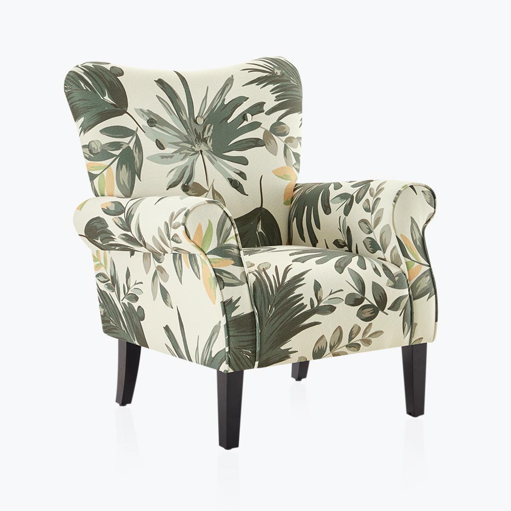 Allston Armchair Floral Design Padded Armrests Dark Wood Legs