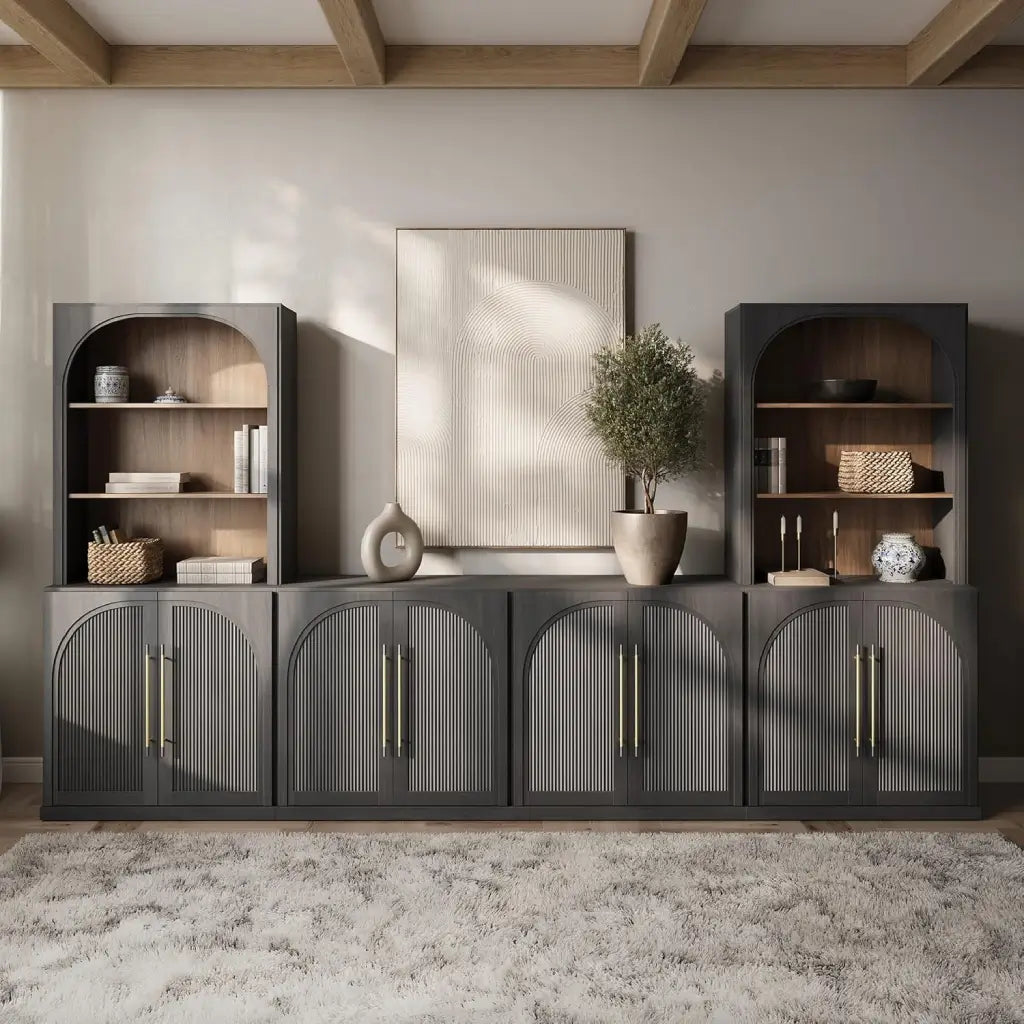 6-Piece Modular Entertainment Center with Double-Arc Wood Door