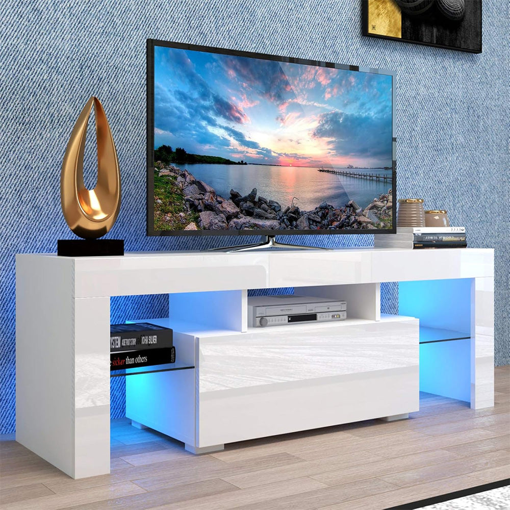 A White TV Stand with Storage Drawers
