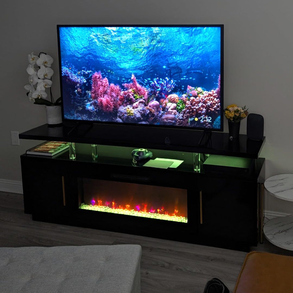 A black fireplace TV stand