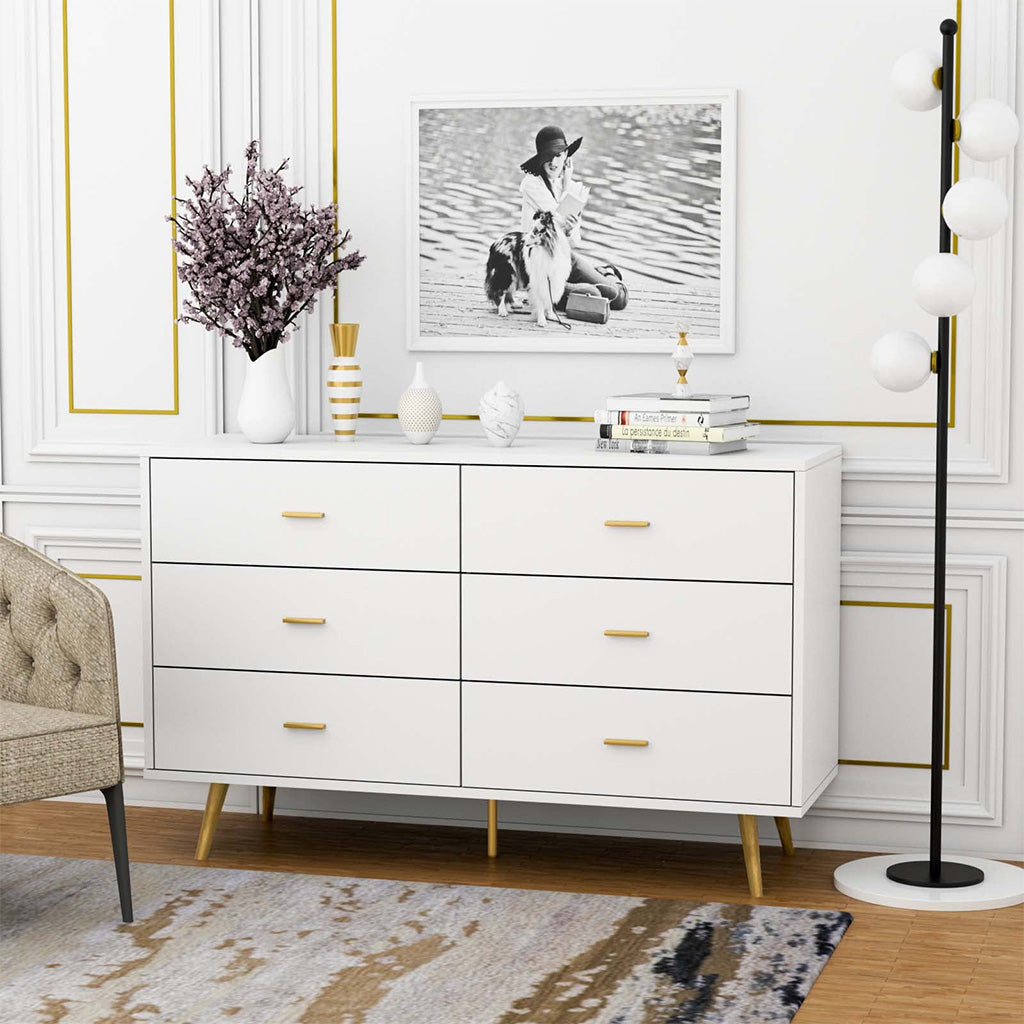 A white dresser with 6 drawers