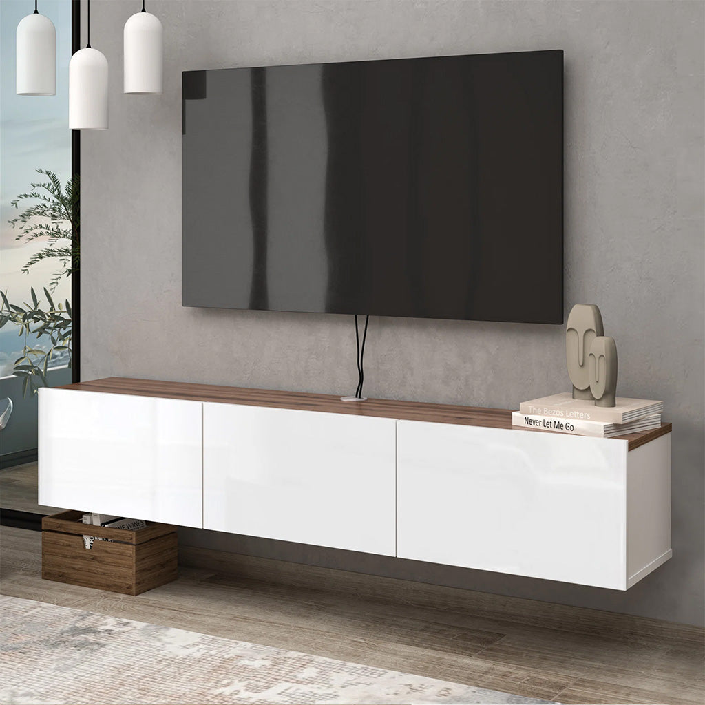 A white floating TV stand