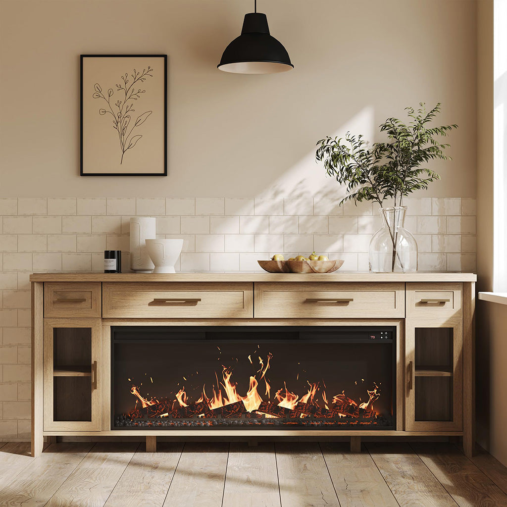 Amazon.com BELLEZE 74 Inch Rustic TV Stand with 48 Electric Fireplace