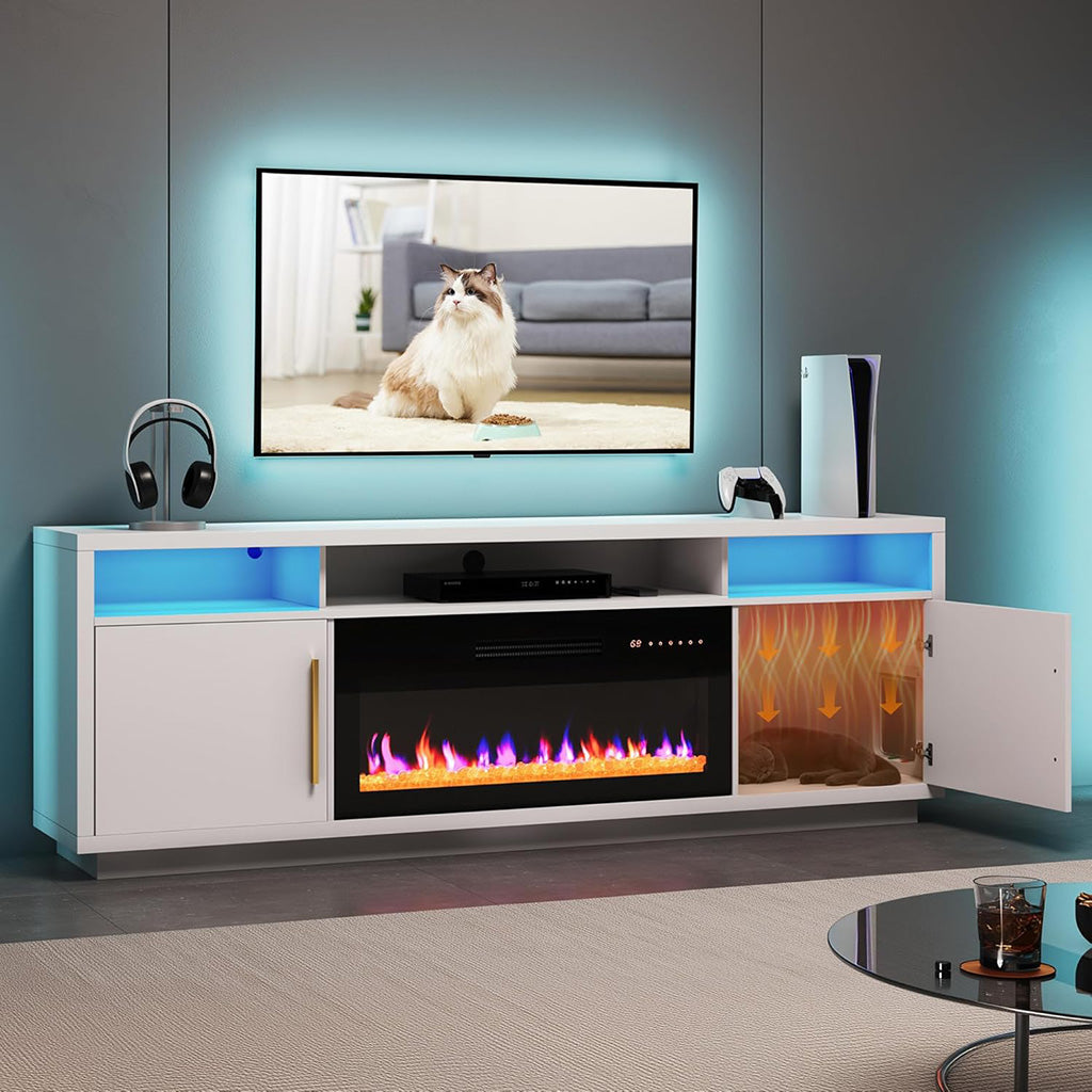BELLEZE 79 Fireplace TV Stand with Cat Litter Box