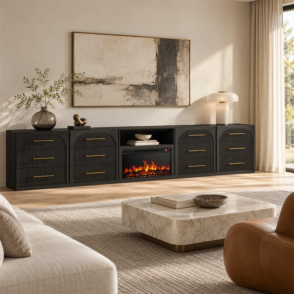 Electric fireplace in modern living room