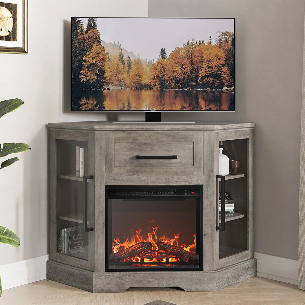 Oak Corner Fireplace TV Stand