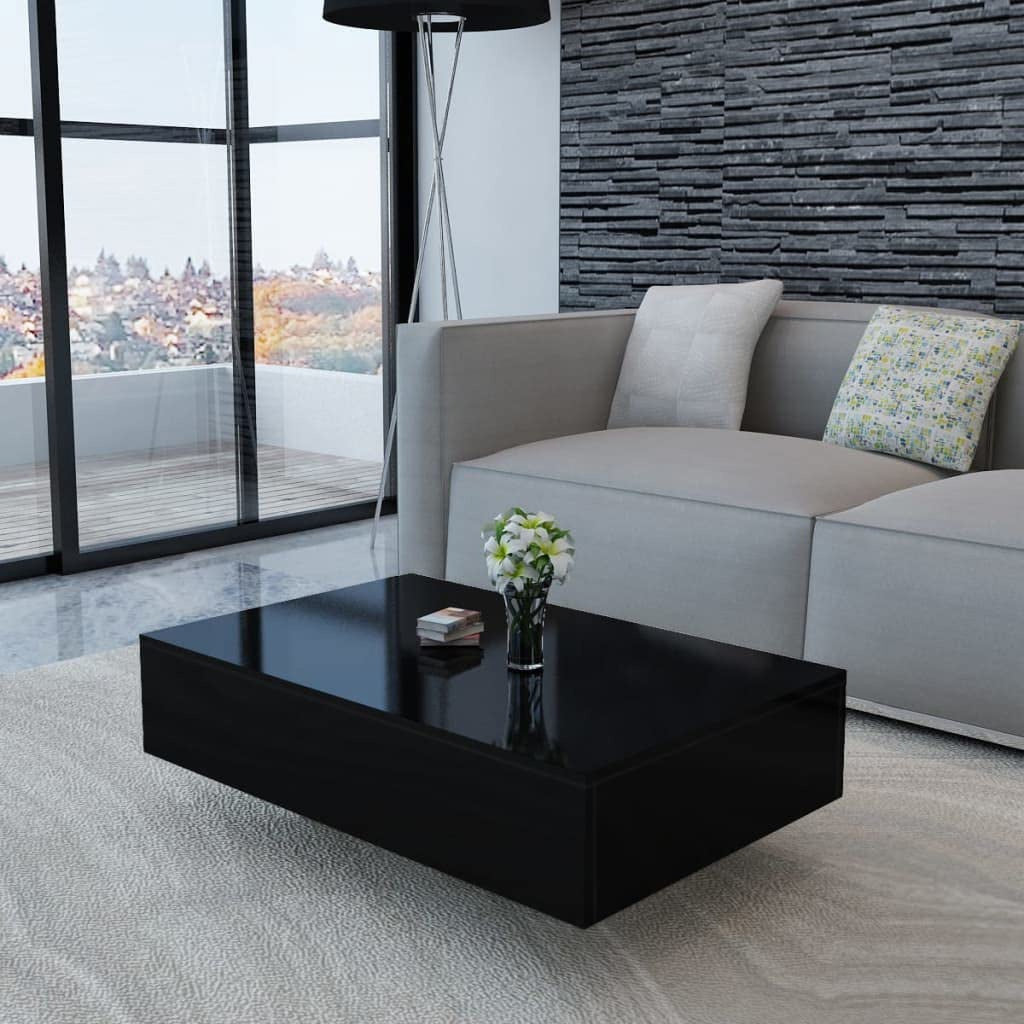 Rectangular black high-gloss coffee table