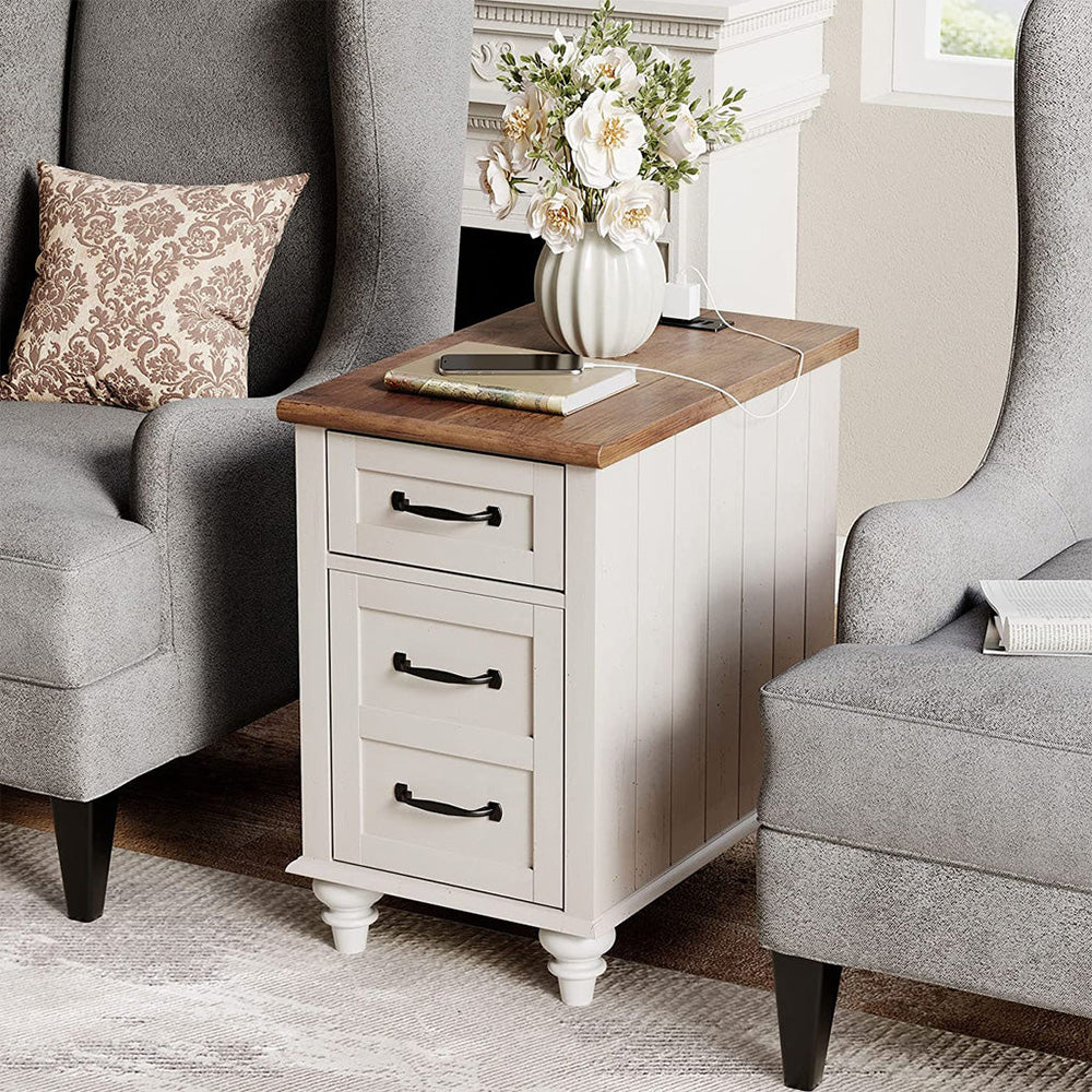 White End Table with Charging Station